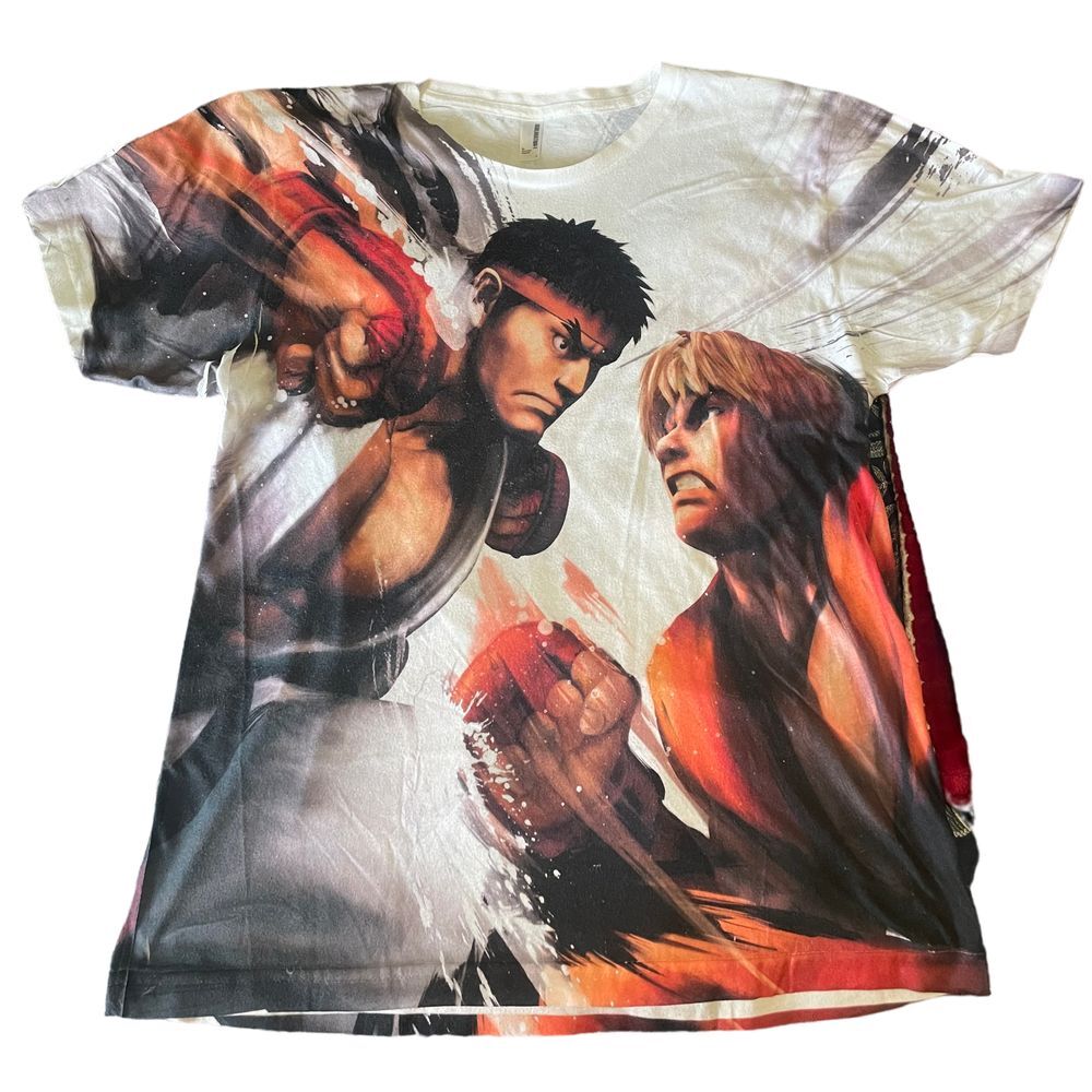 Street Fighter‎ Ken and Ryu all over sublimation white Action Tee Large